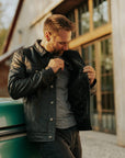Men’s Black Leather Trucker Jacket – Premium Button-Up Casual Street Style Jacket