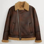 Men’s Brown Shearling Leather Jacket – Premium Winter Fur Collar Aviator Jacket