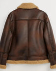 Men’s Brown Shearling Leather Jacket – Premium Winter Fur Collar Aviator Jacket