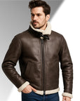 Men’s Brown Shearling Leather Jacket – Premium Winter Aviator Style Coat