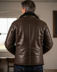 Men’s Brown Shearling Leather Jacket – Luxury Winter Fur Collar Coat