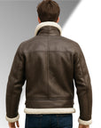 Men’s Brown Shearling Leather Jacket – Premium Winter Aviator Style Coat