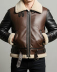 Men’s Brown Shearling Aviator Leather Jacket – Premium B3 Winter Bomber Coat