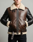 Men’s Brown Shearling Aviator Leather Jacket – Premium B3 Winter Bomber Coat