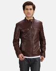 Men’s Dark Brown Quilted Cafe Racer Leather Jacket – Slim Fit Biker Jacket