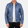 Men’s Sky Blue Leather Jacket – Classic Zip-Up Casual Biker Jacket