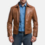 Men’s Tan Vintage Leather Jacket – Classic Retro Zip-Up Coat