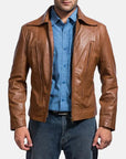 Men’s Tan Vintage Leather Jacket – Classic Retro Zip-Up Coat