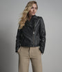 Women’s Black Leather Biker Jacket – Classic Moto Zip-Up Jacket