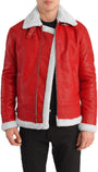 Men’s Red Shearling Leather Jacket – Winter Fur Lined Bomber Coat