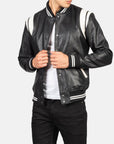 Men’s Black Varsity Leather Jacket – Classic Bomber Letterman Coat