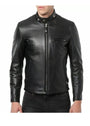 Men’s Black Cafe Racer Leather Jacket – Classic Slim Fit Moto Jacket