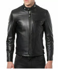 Men’s Black Cafe Racer Leather Jacket – Classic Slim Fit Moto Jacket
