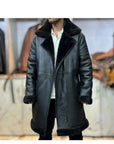 Men’s Black Shearling Leather Coat | Winter Fur Lined Long Leather Jacket