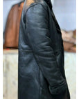 Men’s Black Shearling Leather Coat | Winter Fur Lined Long Leather Jacket