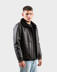 Men’s Black Shearling Leather Jacket – Winter Faux Fur Bomber Coat