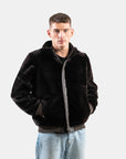 Men’s Black Shearling Leather Jacket – Winter Faux Fur Bomber Coat
