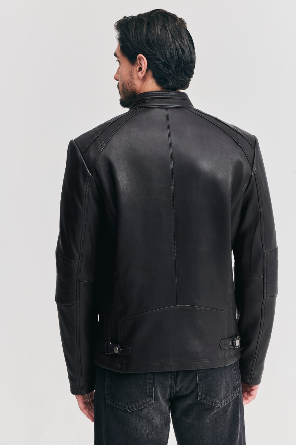 Men’s Black Cafe Racer Leather Jacket – Slim Fit Biker Moto Jacket