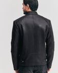 Men’s Black Cafe Racer Leather Jacket – Slim Fit Biker Moto Jacket