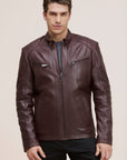 Men’s Black Cafe Racer Leather Jacket – Slim Fit Biker Moto Jacket
