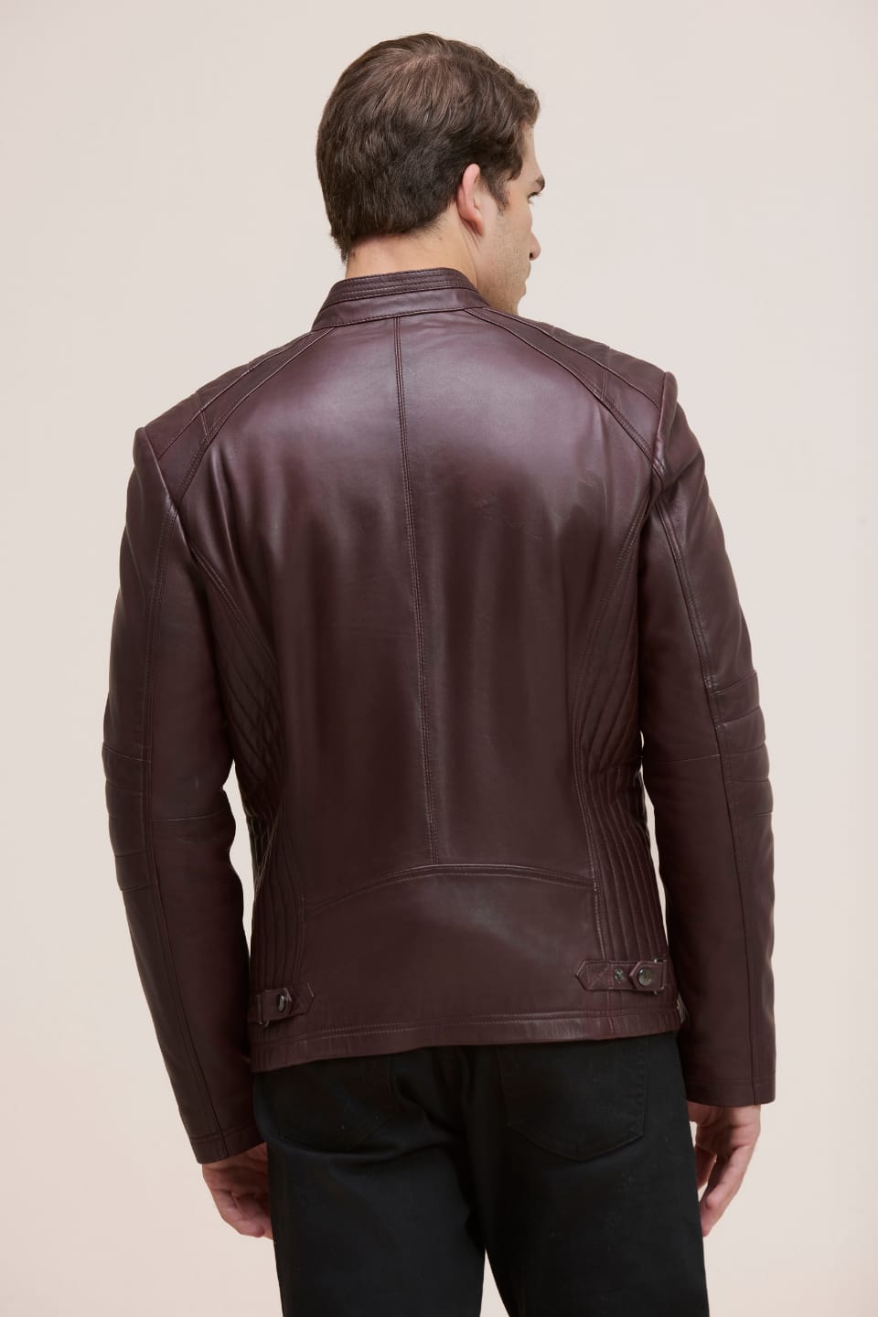 Men’s Black Cafe Racer Leather Jacket – Slim Fit Biker Moto Jacket
