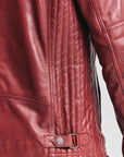 Men’s Burgundy Cafe Racer Leather Jacket – Slim Fit Moto Biker Jacket