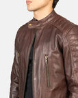 Men’s Brown Cafe Racer Leather Jacket – Slim Fit Vintage Biker Jacket