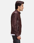 Men’s Dark Brown Quilted Cafe Racer Leather Jacket – Slim Fit Biker Jacket