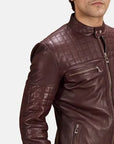 Men’s Dark Brown Quilted Cafe Racer Leather Jacket – Slim Fit Biker Jacket