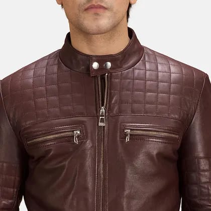 Men’s Dark Brown Quilted Cafe Racer Leather Jacket – Slim Fit Biker Jacket
