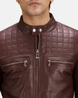 Men’s Dark Brown Quilted Cafe Racer Leather Jacket – Slim Fit Biker Jacket