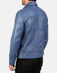 Men’s Sky Blue Leather Jacket – Classic Zip-Up Casual Biker Jacket