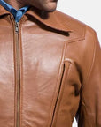 Men’s Tan Vintage Leather Jacket – Classic Retro Zip-Up Coat