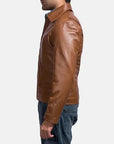 Men’s Tan Vintage Leather Jacket – Classic Retro Zip-Up Coat
