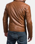 Men’s Tan Vintage Leather Jacket – Classic Retro Zip-Up Coat