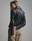 Women’s Black Leather Biker Jacket – Classic Moto Zip-Up Jacket
