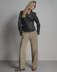 Women’s Black Leather Biker Jacket – Classic Moto Zip-Up Jacket