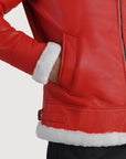 Men’s Red Shearling Leather Jacket – Winter Fur Lined Bomber Coat