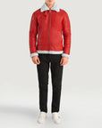 Men’s Red Shearling Leather Jacket – Winter Fur Lined Bomber Coat