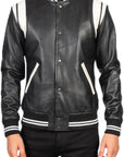 Men’s Black Varsity Leather Jacket – Classic Bomber Letterman Coat