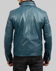 Men’s Teal Blue Genuine Leather Jacket – Classic Zip Up Motorcycle Style Jacket for Men