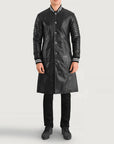Men’s Long Black Leather Coat – Premium Streetwear Designer Jacket