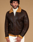 Men’s Brown Shearling Leather Jacket – Premium Aviator Winter Jacket