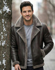 Men’s Black Fur Leather Jacket – Premium Shearling Winter Biker Jacket