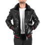 Men’s Black Fur Collar Leather Bomber Jacket