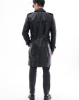 Men’s Long Black Leather Trench Coat – Premium Double Breasted Winter Coat