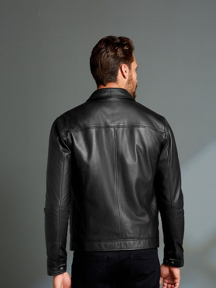 Men’s Black Leather Jacket – Premium Slim Fit Smart Casual Jacket
