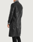 Men’s Long Black Leather Coat – Premium Streetwear Designer Jacket