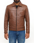 Men’s Classic Brown Leather Jacket – Slim Fit Zip-Up Casual Jacket