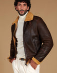 Men’s Brown Shearling Leather Jacket – Premium Aviator Winter Jacket